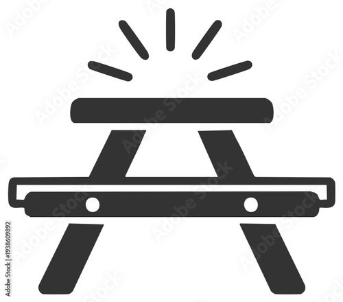 Picnic Table With Glowing Light Symbol Overhead Outdoor Furniture Icon