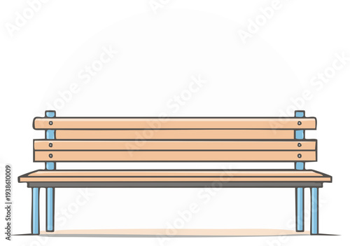 Park Bench Illustration Simple Wooden and Blue Metal Legs Clean Flat Design