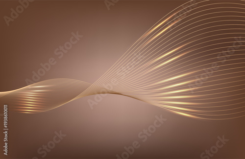 Gold abstract waves background. Golden curve lines vector illustration isolated on brown Luxury glitter shiny swirl pattern. Elegant modern fashion design element. sawing dots. 