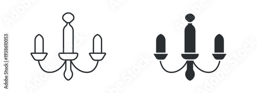 Classic wall chandelier lamp icon in outline and solid silhouette style. Vector illustration.