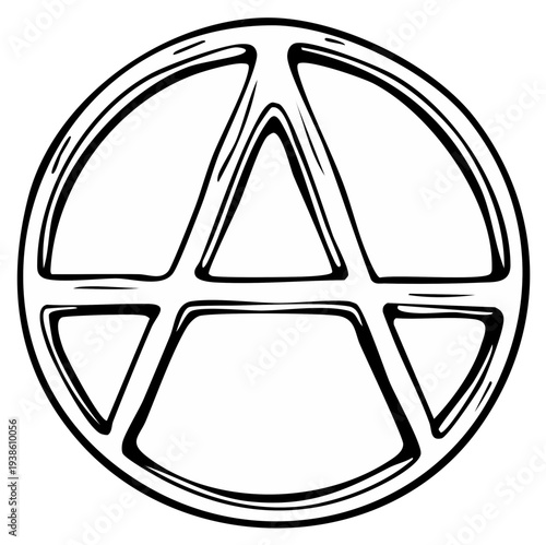 Circle with an inscribed uppercase letter A and horizontal lines symbol of anarchy
