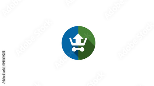 Free Download A white shopping cart icon with an upward arrow inside a blue and green split circle - GFXLoad