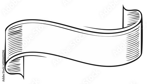 Vintage Banner Ribbon Swirl Illustration Hand Drawn Style