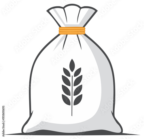 Sack of Flour with Wheat Stalk Emblem Grain Product Food Illustration