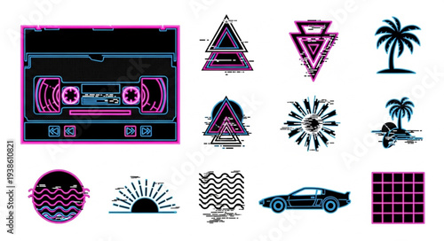 Retro Glitch Art Elements Collection.