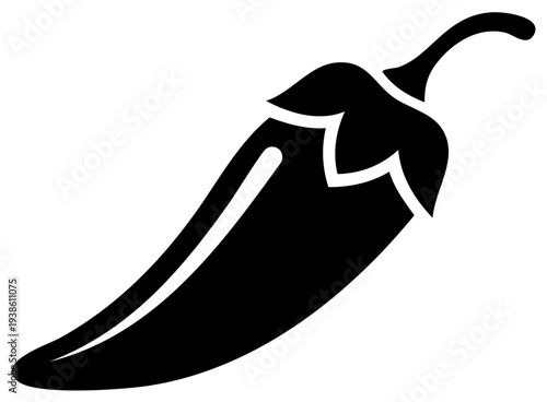 Sleek Silhouette of a Spicy Chili Pepper in Bold Black and White Graphic
