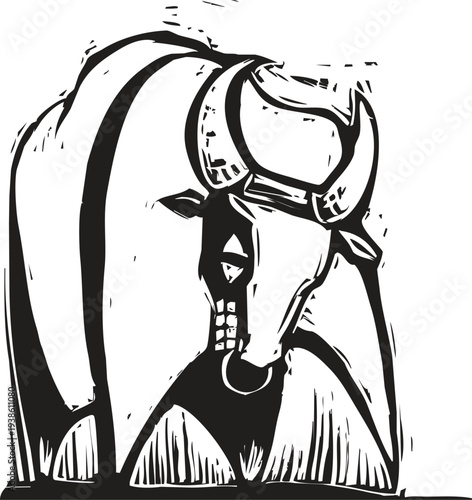 woodcut style image of a Raging Bull