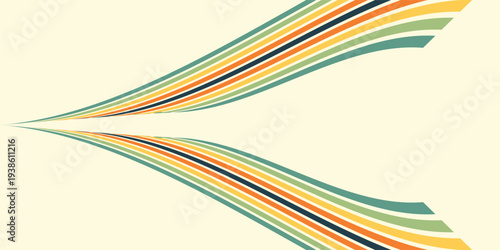 Abstract colorful 70s background vector. Vintage retro wallpaper with rainbow stripes and wavy lines. A 1970 color illustration suitable for posters, banners, decorative items and wall art.