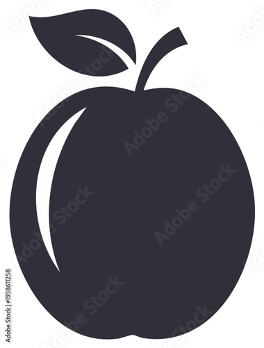 Simple Dark Silhouette of an Apple with a Leaf and Stem