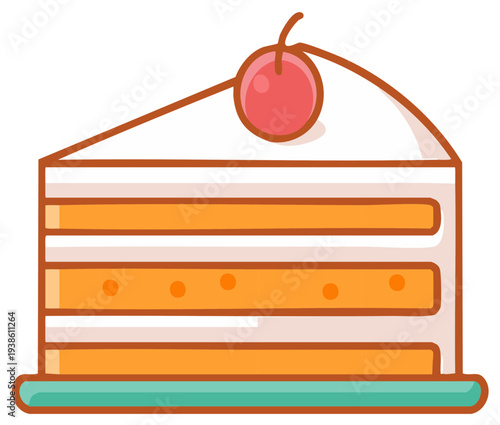 Cake Slice with Cherry Topping: Layered Sponge Dessert Treat on a Plate,  Bakery Confection