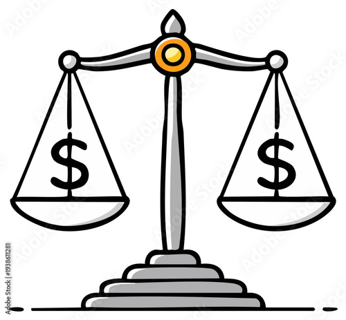 Cartoon scale balancing dollar symbols