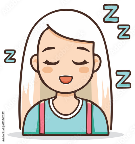 Illustration of a cartoon girl sleeping soundly with closed eyes and floating Z symbols around her face, suggesting rest and sleep.