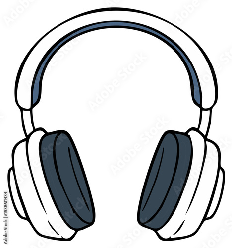 Modern over ear headphones with blue accents on a white background for audio listening