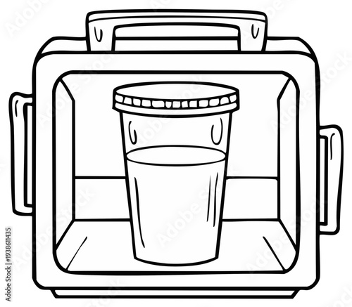 Open cooler box with a drink container inside a simple line drawing illustration