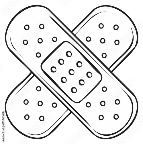 Crossed Adhesive Bandages Simple Line Drawing Illustration For First Aid Care