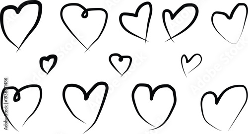 Hand-drawn Hearts Icon Set. Hearts Vector Love Doodles Sign