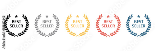 best seller badge, gold award label icon, champion rosette emblem, premium quality seal, golden winner badge symbol, luxury award sticker design, excellence certification label, top quality product ma