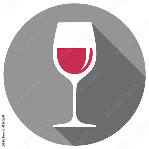 Wine glass icon with red liquid, inside gray circle