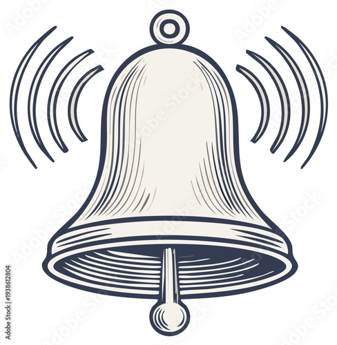 Vintage Hand Drawn Bell Ringing Sound Waves Illustration