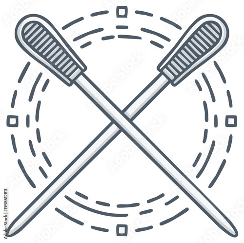 Two Crossed Swabs Medical Tool Outline Icon with Circular Dotted Effect Medical Healthcare Vector Illustration