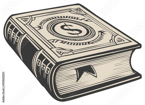 Book of Wealth: Vintage Financial Success Concept with Dollar Sign Illustration