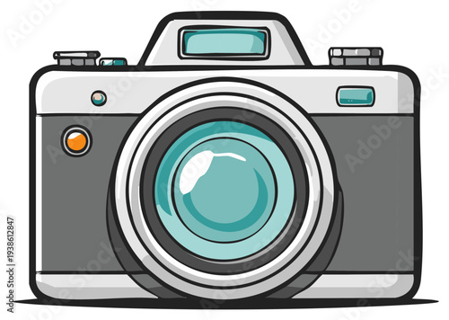 Illustration of a Classic Camera with Lens and Flash Device for Photographing