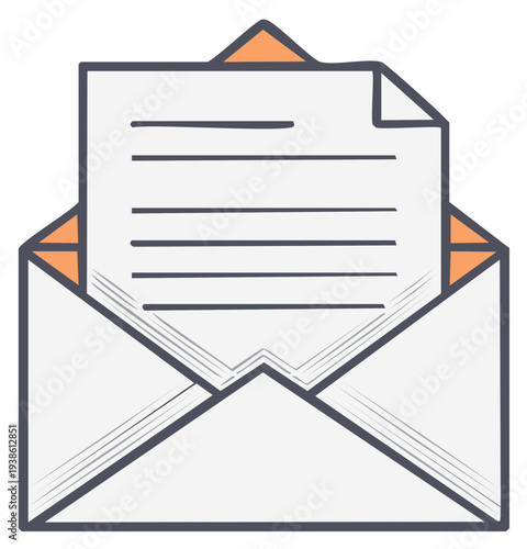 Open Envelope with Letter Inside, Vector Illustration
