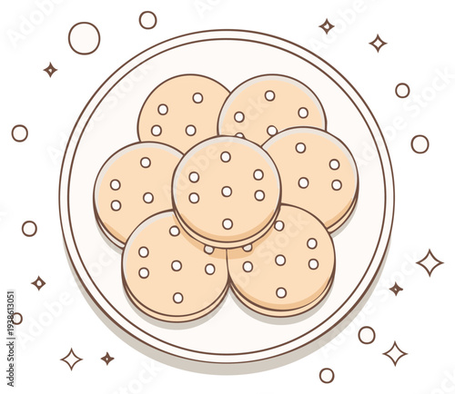 Plate of Delicious Round Cookies Illustrated for Treats and Bakery