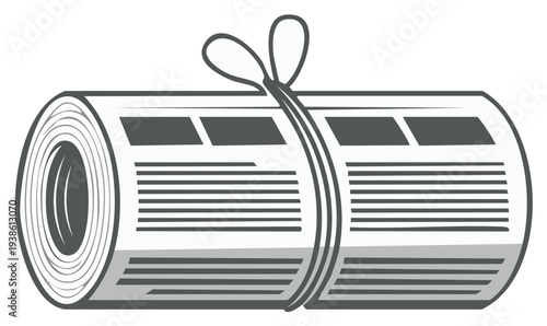 Rolled newspaper with string, vector illustration of news media wrapped up, daily paper bundle isolated on a white background