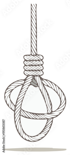 Cartoon depiction of hanging noose symbol illustration on plain backdrop evokes serious and dramatic imagery
