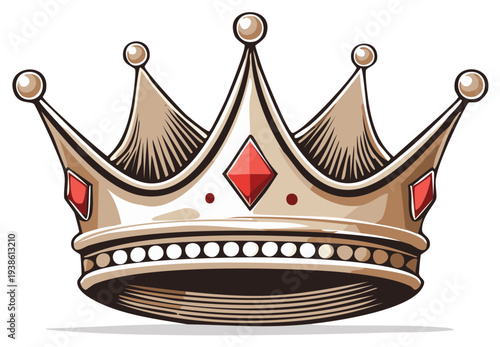 Illustrated Gold Crown with Jewels: Regal Design
