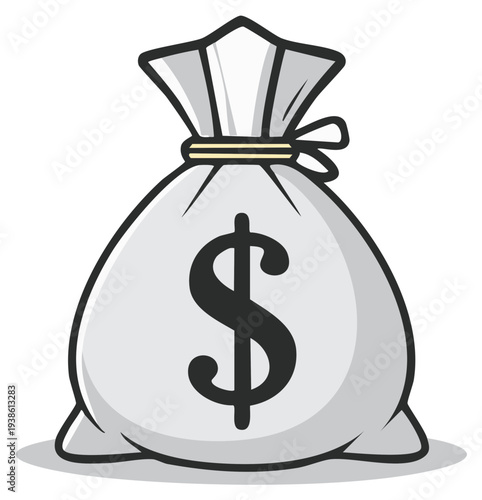 Cartoon Money Bag with Dollar Sign Icon Illustration Finances and Wealth Concept