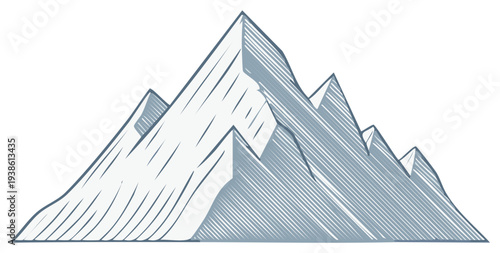 Mountain Range Peaks Sketch, Hand Drawn Illustration of Summits and Ridges, Landscape Drawing