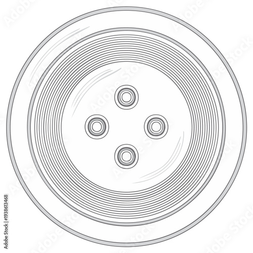 Detailed gray illustration of a sewing button with four holes for design elements