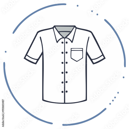 Illustration of a button-down shirt with pocket in a circular frame, apparel, fashion