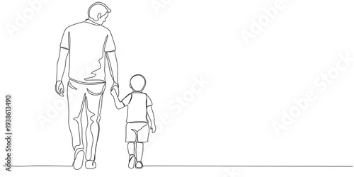 Fathers day line art style vector illustration, father and son line art illustration