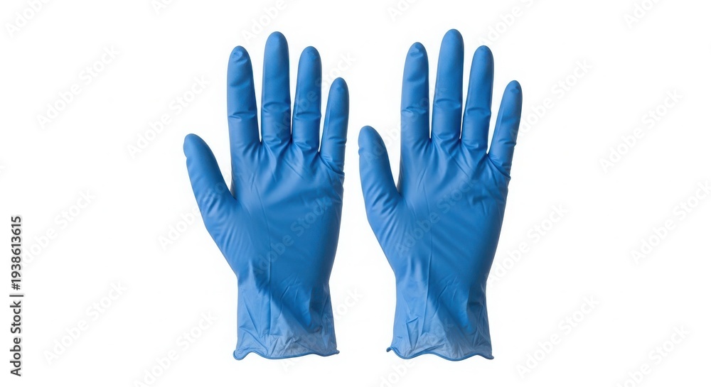 Fototapeta premium Pair of Blue Nitrile Disposable Medical Gloves for Healthcare and Industrial Protection isolated on White Background