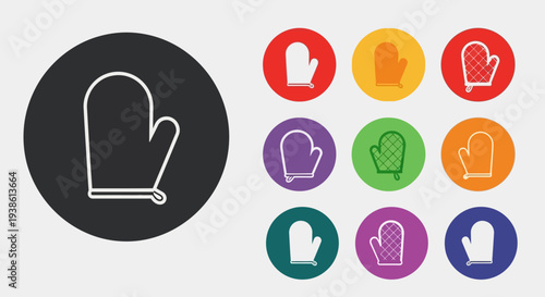 Oven Mitt Icon Set: Black and Colorful Variations