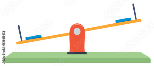 Simple colorful seesaw on a green platform, vector illustration