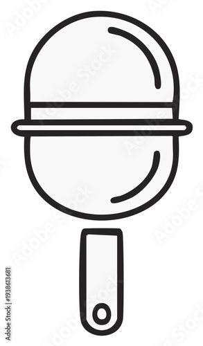 Outline illustration of a vintage handheld tea infuser or strainer device.