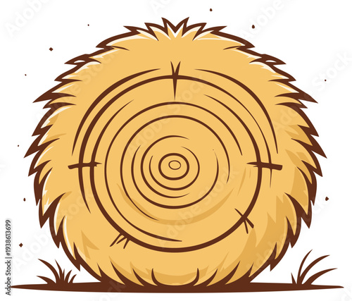 Cartoon Hay Bale Image Showing Circular Pattern and Straw Texture for Farm Concept