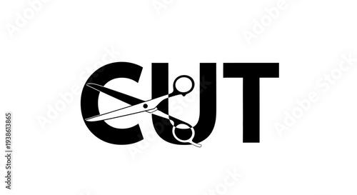 Scissors Cutting the Word "CUT" - Concept of Termination or Reduction
