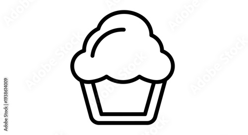 Simple cupcake icon, outline drawing, minimalist food illustration