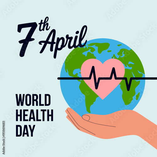World Health Day Concept with Globe and Heartbeat Vector Illustration