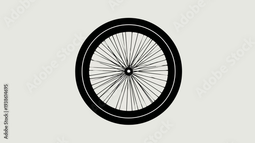A bicycle wheel graphic against a light gray background, showcasing spokes and tire detailing