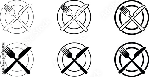 No eating icon set with fork and spoon symbols for food restriction signs
