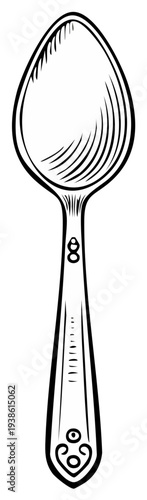 Intricate Spoon Drawing Flatware Kitchen Cutlery Antique Silverware Black and White Line Art