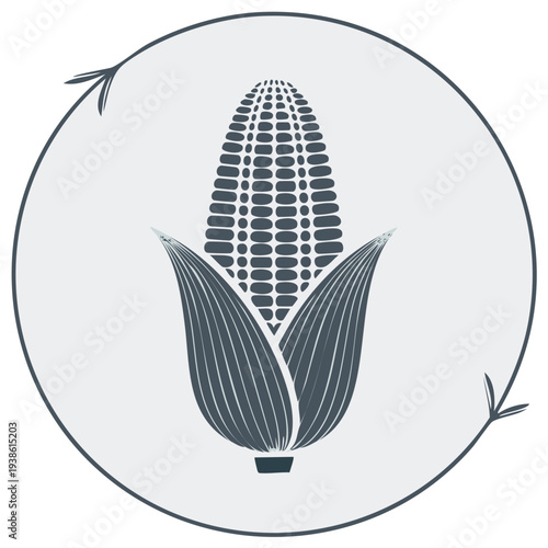 Corncob icon graphic with arrows inside a circle design element