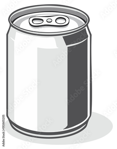 Illustrated aluminum can with pull-tab, graphic vector design.