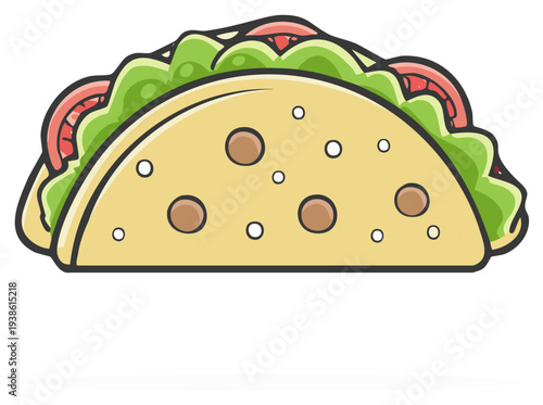 Cartoon illustration of a delicious taco with fillings